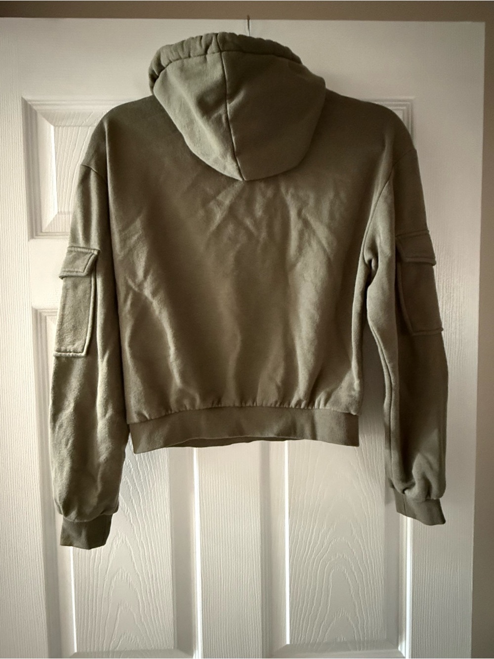 H&M Cotton Olive Crewneck Hoodie with Sleeve Pockets - Picture 6 of 6